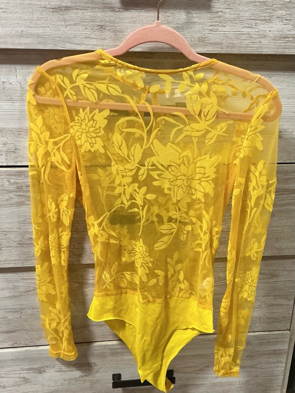 Sheer Floral Long-Sleeve Yellow Bodysuit